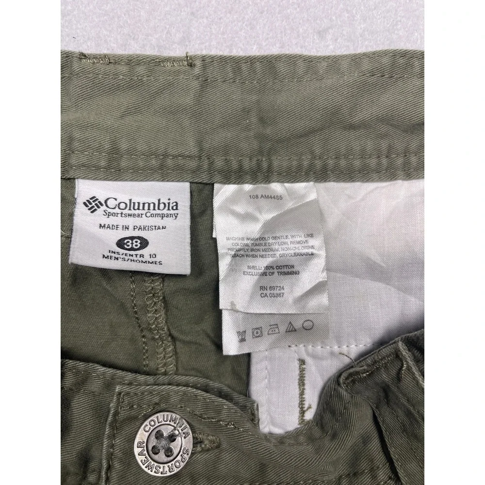 Columbia Cargo Shorts 100% Cotton Olive Green 38 Mens